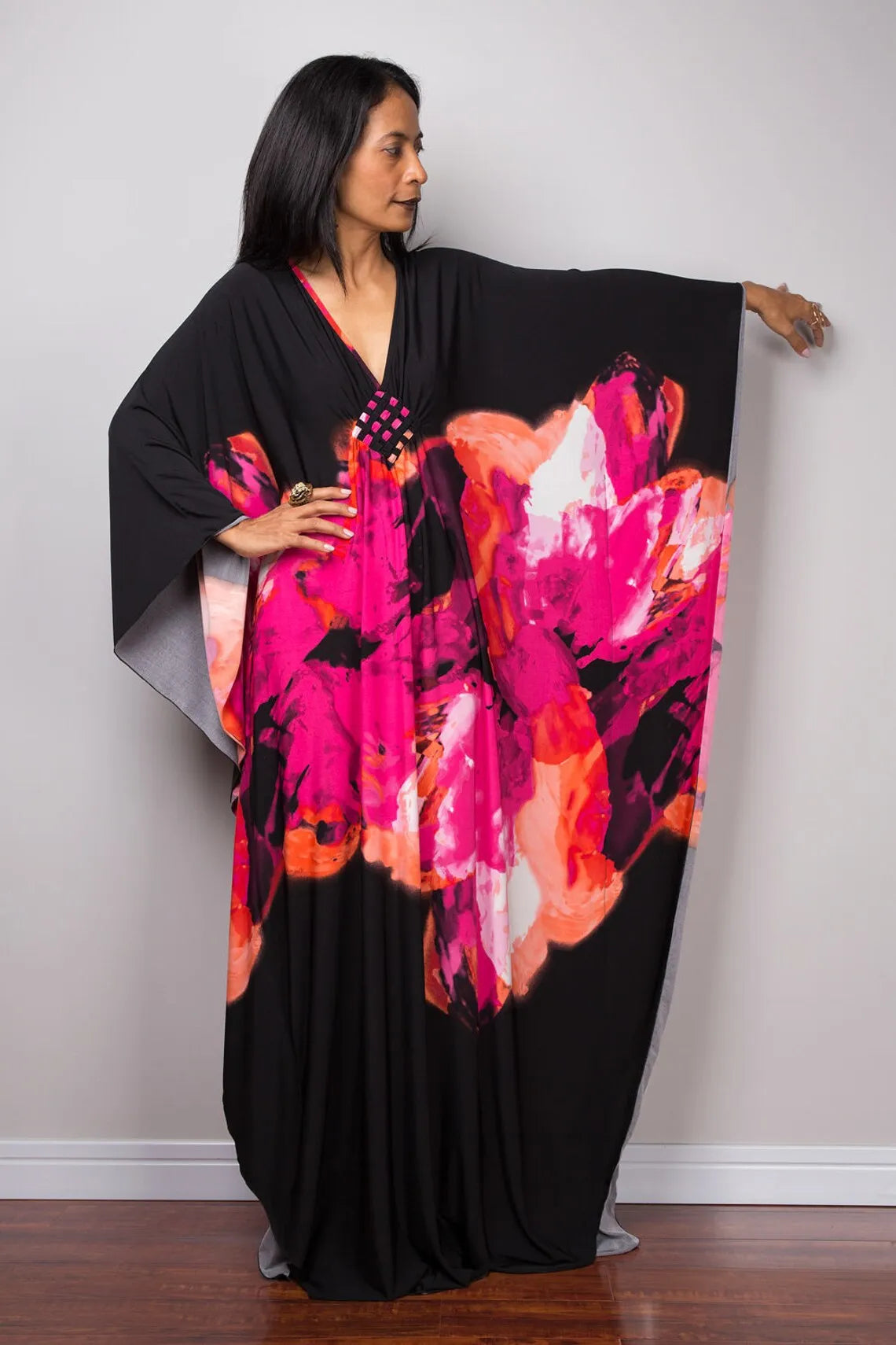 2023 Print Maxi Dress Batwing Sleeve Tunic Spring/Autumn Beach Dress Tunic Casual plus Size Women Beachwear Kaftan Sarongs