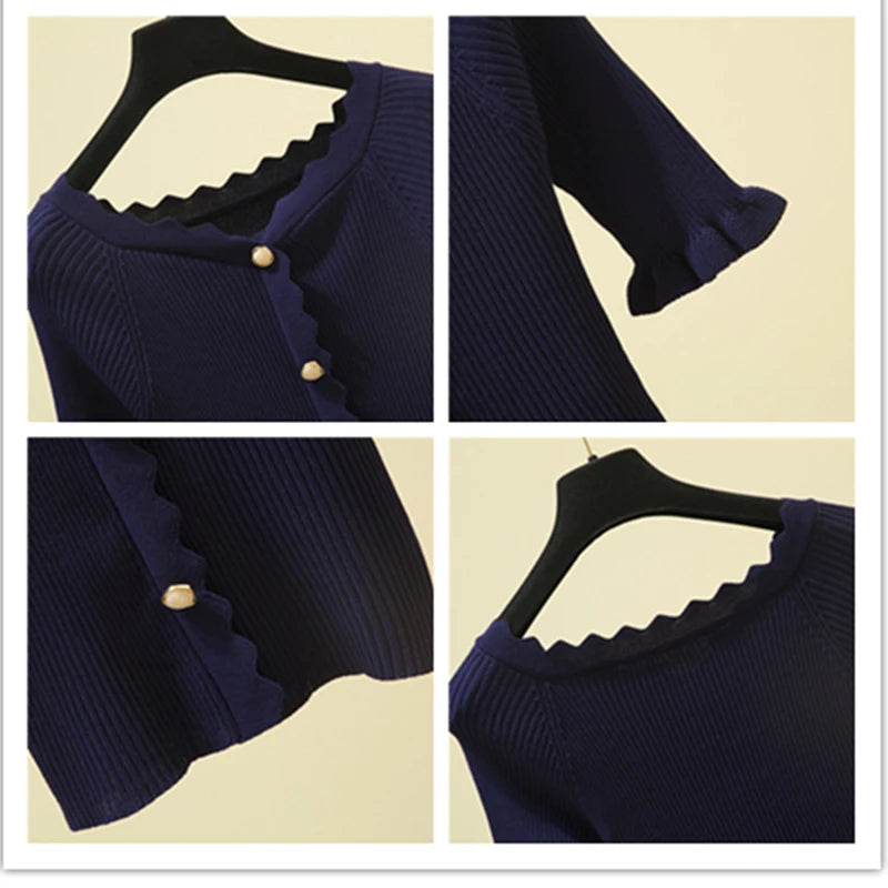 Knitted Sweaters for Women Slash Neck Short Sleeve Women Sweater Black Slim Top Button Sweater Mujer 2022 Summer Thin Pull Femme