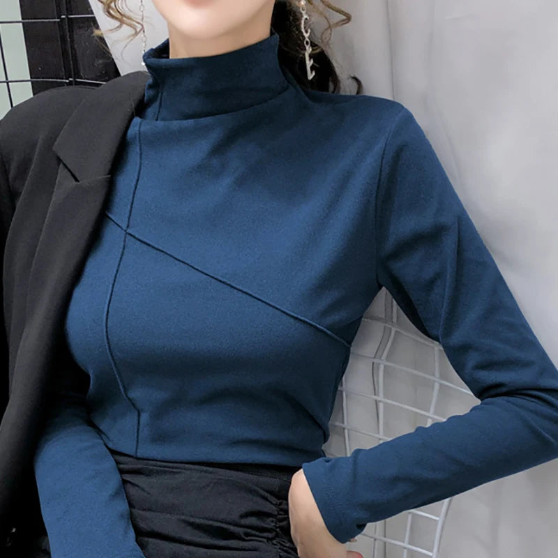 Turtleneck T Shirt Women Cotton Long Sleeve Top Tshirt Autumn Korean Style Womens Clothing Tee Shirt Femme Camisetas De Mujer