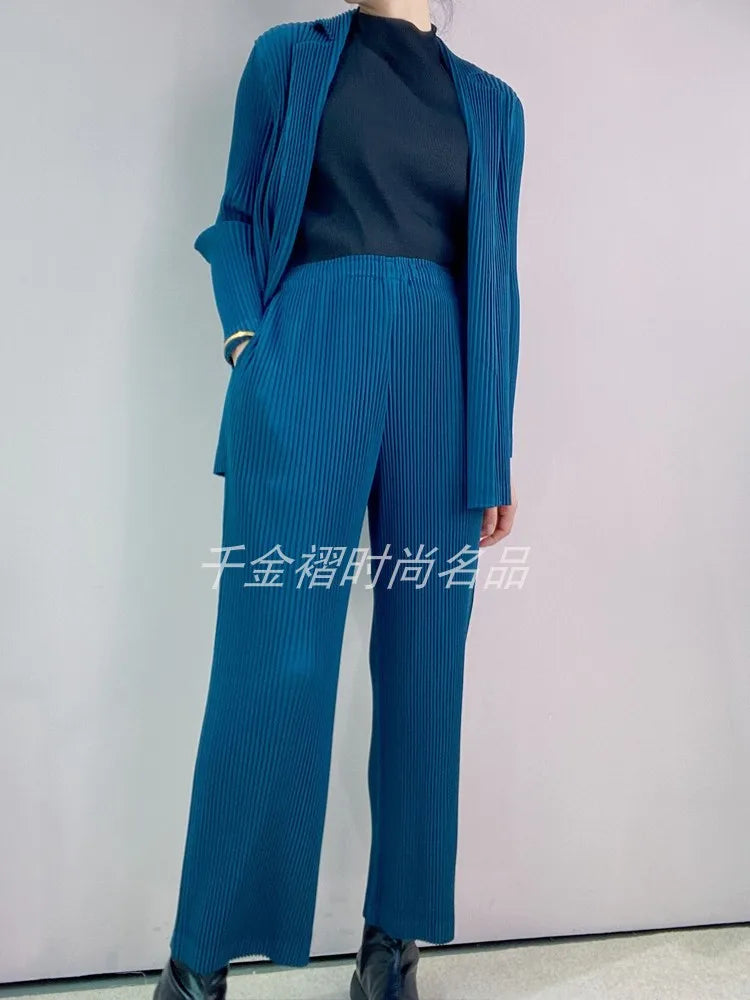 Womens Blazers Coats Miyak Pleated Fashion Solid Long Sleeve Button Spring/Autumn High Street Large Size Jackets Tide