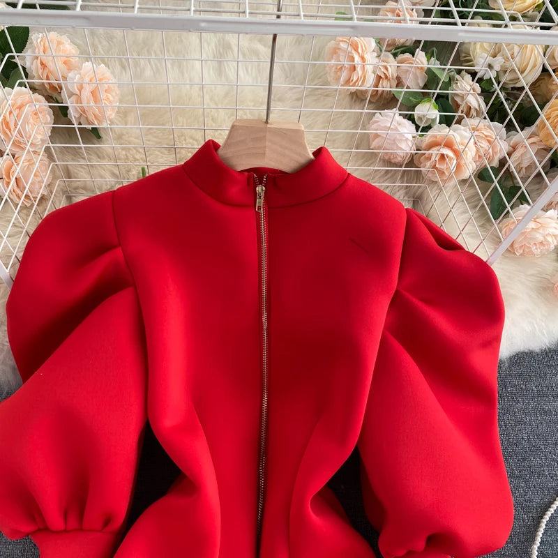 2020 Autumn Winter Women Blouse and Tops Half Turtleneck Puff Long Sleeve Front and Back 2 Ways Wear Slim Fashion Femme Shirts