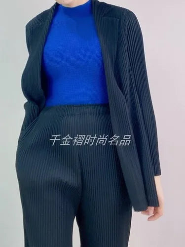 Womens Blazers Coats Miyak Pleated Fashion Solid Long Sleeve Button Spring/Autumn High Street Large Size Jackets Tide