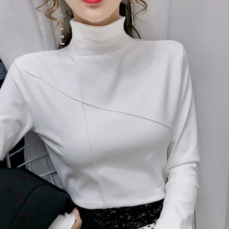 Turtleneck T Shirt Women Cotton Long Sleeve Top Tshirt Autumn Korean Style Womens Clothing Tee Shirt Femme Camisetas De Mujer