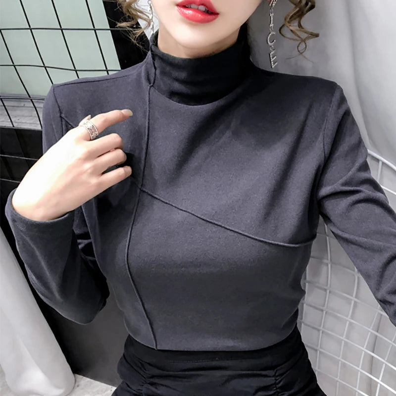 Turtleneck T Shirt Women Cotton Long Sleeve Top Tshirt Autumn Korean Style Womens Clothing Tee Shirt Femme Camisetas De Mujer
